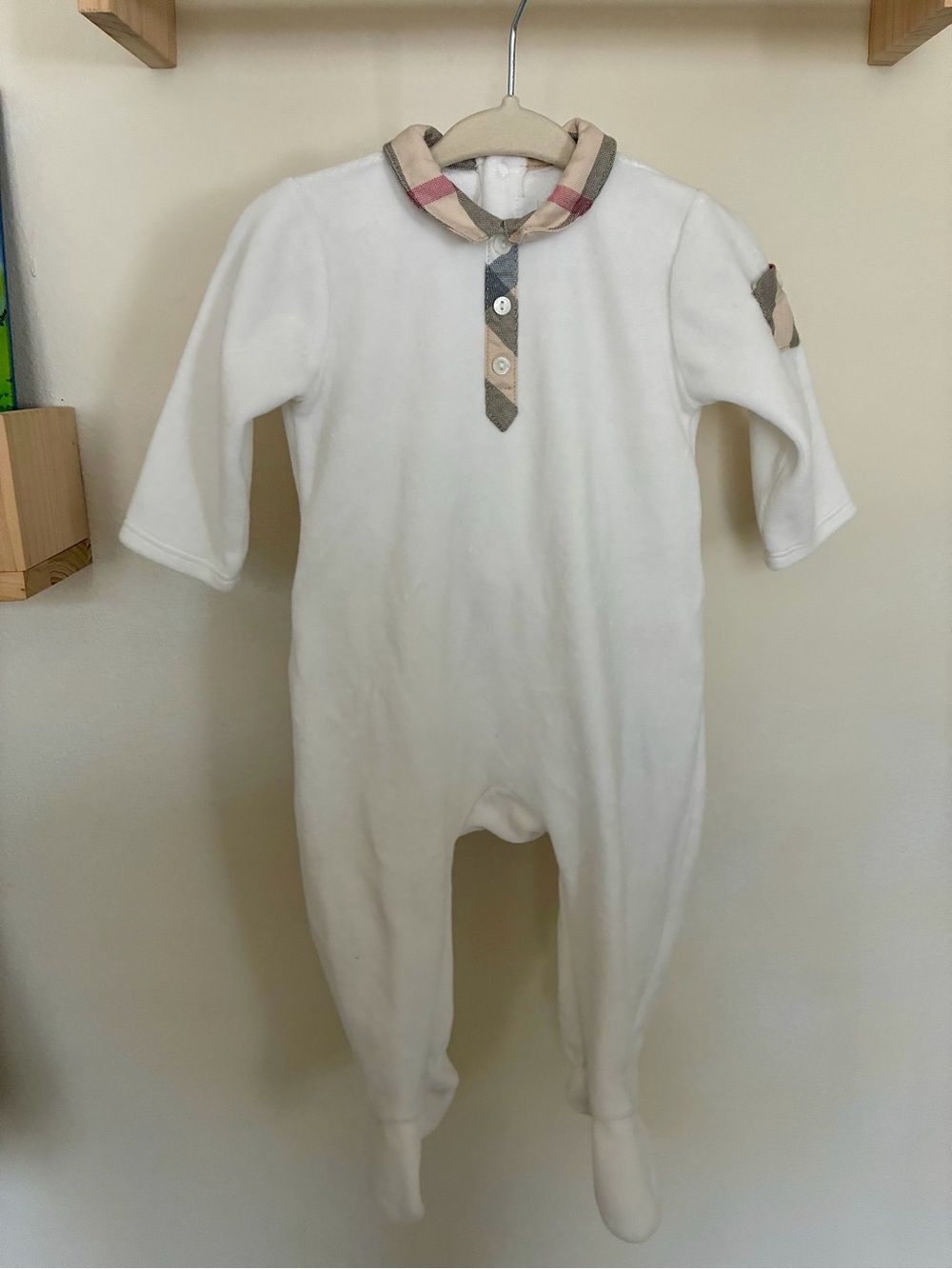Burberry White Footed One-Piece with Classic Check Trim